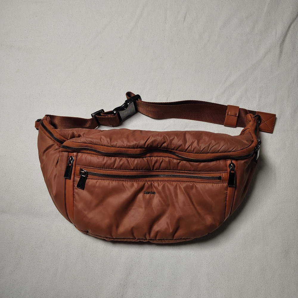 Caraa Women Sling Bag Fanny Pack Brown Nylon Puffy Crossbody Belt Bag - Picture 1 of 15